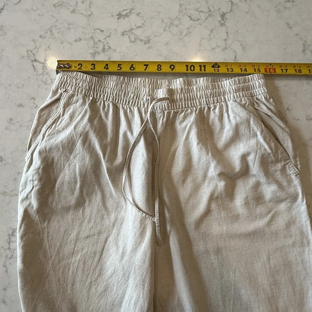 H&M Linen Cotton Joggers Pants Pull On Drawstring Tapered Womens M Natural Beige